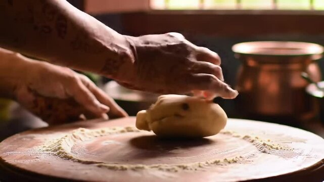Hands skillfully preparing dough in a warm kitchen