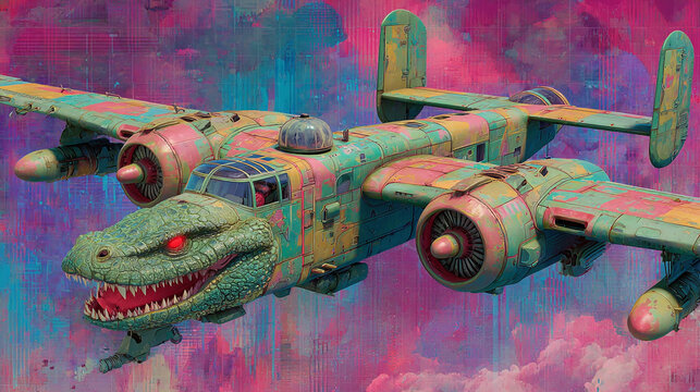 Surreal bombardino crocodilo in neon city