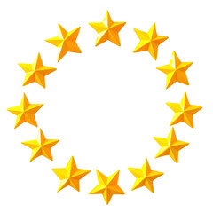 Twelve golden stars arranged in a circular shape on transparent background