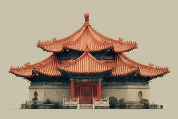 Obraz premium Traditional Architecture with Intricate Roof Design and Cultural Elements
