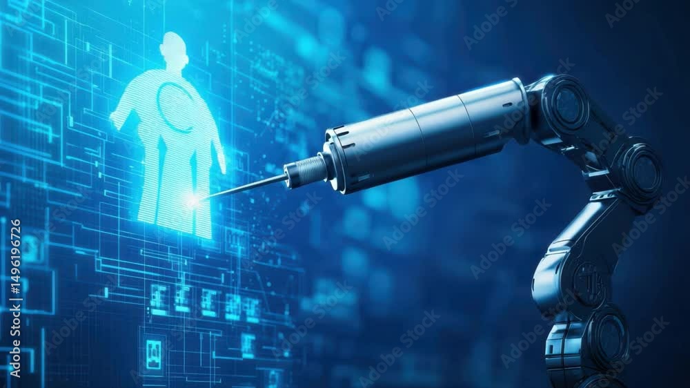 Poster robotic arm interacting with digital interface for advanced technology and innovation in automation 