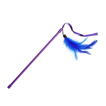 Purple Cat Wand Toy with Blue Feathers