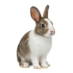 Fototapeta premium Cute Brown and White Bunny Sitting Isolated