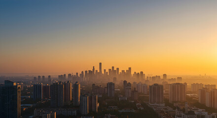Obraz premium Sunrise, Sunset, Cityscape, Golden Sunrise over City Skyline