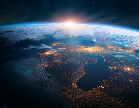 an awe inspiring view of earth from space at dawn
