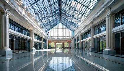 Obraz premium an elegant interior with a large glass ceiling and reflective floor