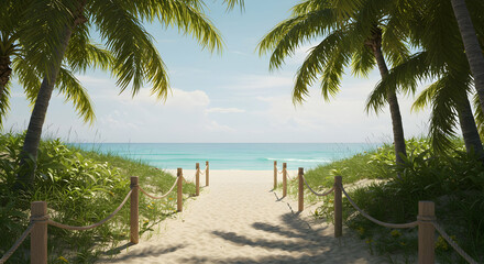 Tropical beach, Path, Ocean, Tropical Beach Path to Ocean