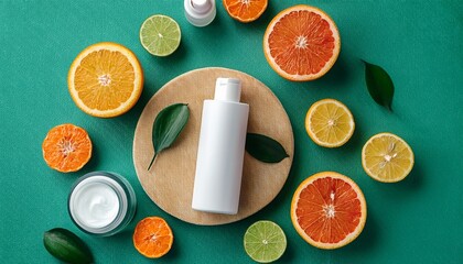 flat lay of skincare products with citrus theme