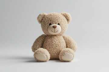 Obraz premium Beige teddy bear sits on plain background