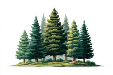 Obraz premium Evergreen Forest Coniferous Trees Nature Illustration Woodland Scene