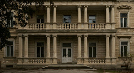 Obraz premium Mansion, Columns, Classical architecture, Old Mansion with Classical Columns and Balconies