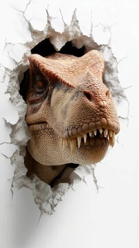 scary T-Rex breaking through a wall