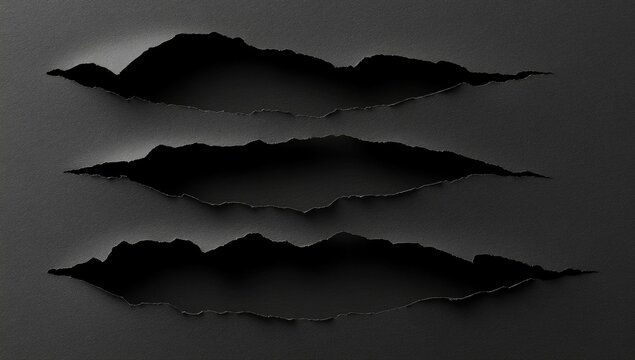 Three horizontal claw marks tear through a dark gray surface, revealing a black abyss within each jagged opening.  The rips are uneven and suggest a forceful ripping action