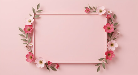 Fototapeta premium Pink flowers, Red flowers, Flower frame, Pink and Red Flowers Frame on Pink Background
