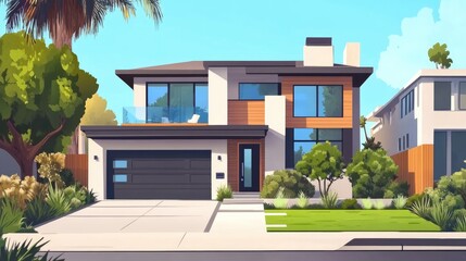 Modern House Exterior, Suburban Home, Sunny Day, Family House, Dream Home