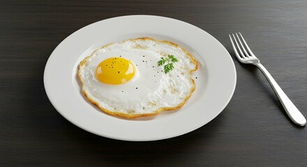 Fried egg, Egg, Breakfast, Fried Egg on a Plate with Fork