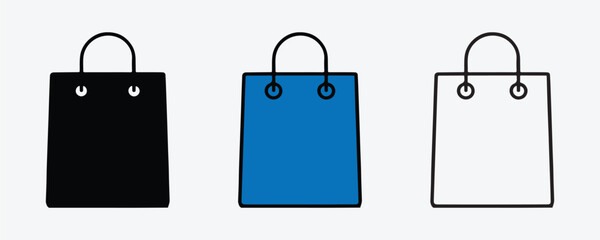 Shopping Bag Icons, Line and Silhouette Vector Style on White Background