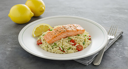 Salmon, Grilled salmon, Orzo pasta, Grilled Salmon with Lemon and Orzo Pasta