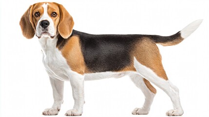 Professional Portrait of a Beautiful Beagle Dog on White Background