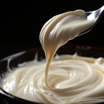 Creme branco sendo vertido em recipiente