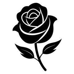 Rose flower black silhouette on white Background