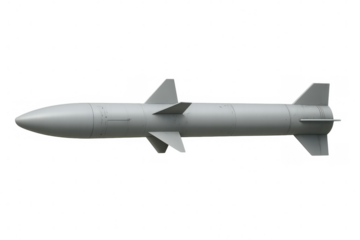 Realistic 3d rendering of a sleek white missile soaring through the air, isolated on a transparent background, showcasing advanced military technology