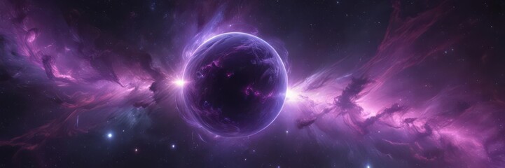 Ethereal orb glows, purple nebula swirls around it in cosmic space ,  nebular,  void,  abstract