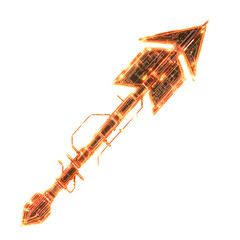 Futuristic Arrow with Digital Precision in Neon Orange Isolated on Transparent Background
