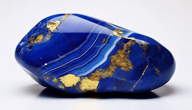Lapislazuli roh mit goldenen Pyrit-Einschl&uuml;ssen auf wei&szlig;em Hintergrund