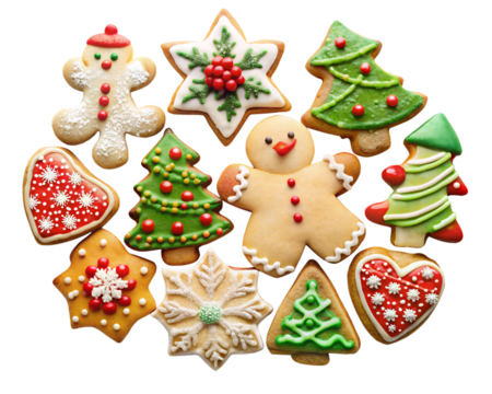 christmas gingerbread cookies and decorations isolated on white background. PNG Transparent file type with high definition quality And vibrant color grading Available.