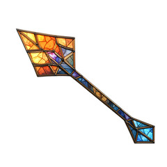 A Glowing Stained Glass Arrow with Religious Iconography Isolated on Transparent Background
