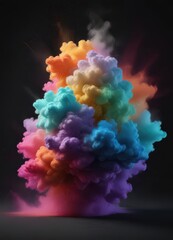 Fototapeta premium Multicolored powder cloud on dark background, intense energy , graphic element, color splash