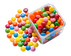 jelly beans in a glass bowl isolated on white background. PNG Transparent file type with high definition quality And vibrant color grading Available.