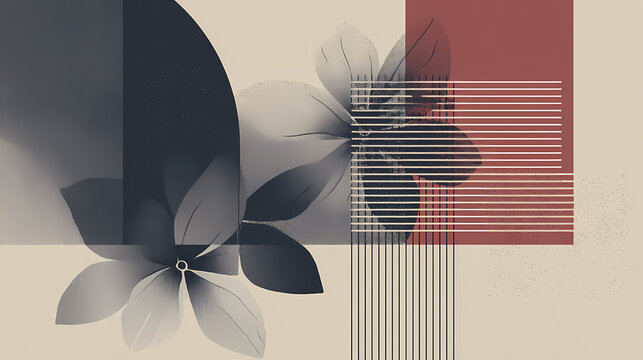 Elegant floral line art on a creamy beige background, floreal background line outline minima. minimalist. Illustration