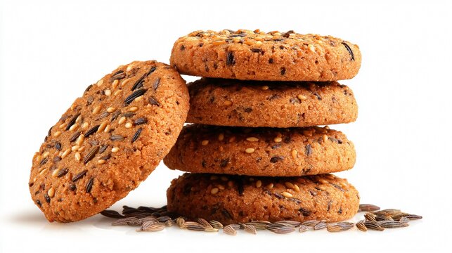 Delicious Cumin Cookies Isolated on White Background for Culinary Design Projects