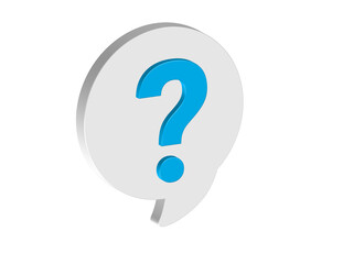 3D ilustration of a speech bubble with blue question mark , transparent background, PNG format