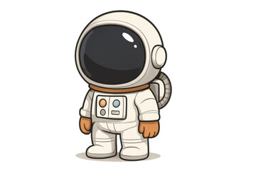 Obraz premium Cartoon astronaut in vibrant spacesuit standing confidently, isolated against transparent backdrop, embodying space exploration spirit