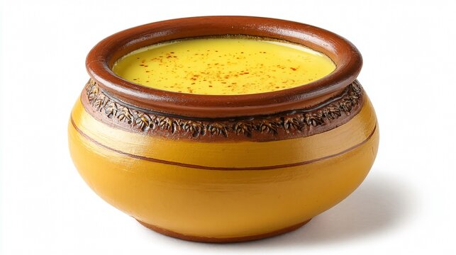 Pure Desi Ghee Mataki on White Background - Authentic Indian Dairy Product