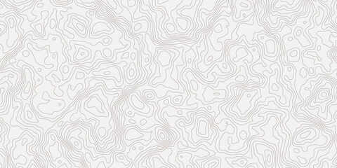 Abstract light gray and white abstract topographic map illustration with contour wavey lines, showing elevation changes and terrain features in a stylized  topo.