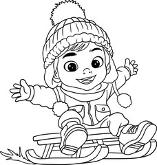 cartoon image of a child playing Toboggan vector illustration 