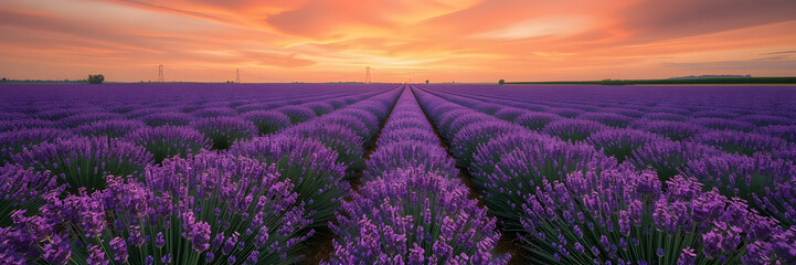Fototapeta premium Serene Sunset over Lavender Fields A Breathtaking View