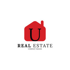 Simple and minimalist house logo with letter U for your brand