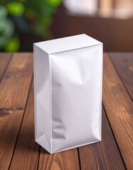a whiate pouch for mockup on wooden board " ai generator "
