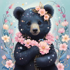 flowering summers black bear cub, making a wish
