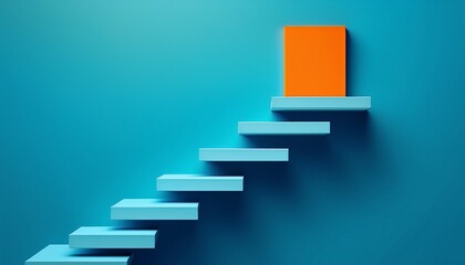 blue stairs leading to orange top step success top level or career minimal modern concept