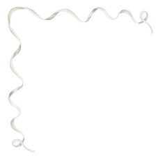 Watercolor illustration of a swirling white Ribbon in soft pastel white tones. Drawing of tape for Baby shower greeting card or wedding invitations. Art of delicate border for announcement