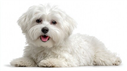 Obraz premium Smiling Maltese Bichon Dog Poses for Camera in Lovely Setting