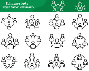 A people-human-community set icon features editable vector illustrations of groups, teamwork, unity, diversity, and social connection. Ideal for apps, websites, branding, education, and outreach.