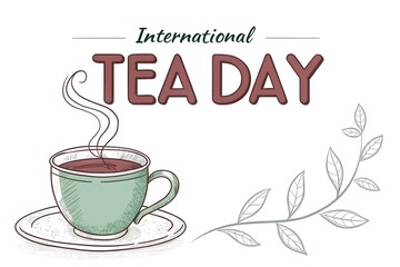 International Tea Day: Hand-Drawn Cup and Leaves Vector