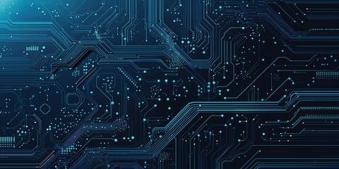 Intricate circuit board design showcasing blue patterns on dark background depicting modern technology in a digital landscape